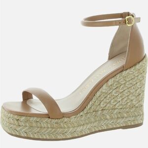 STUART WEITZMAN Espadrille Wedge Leather Braided Jute Espadrille Heels